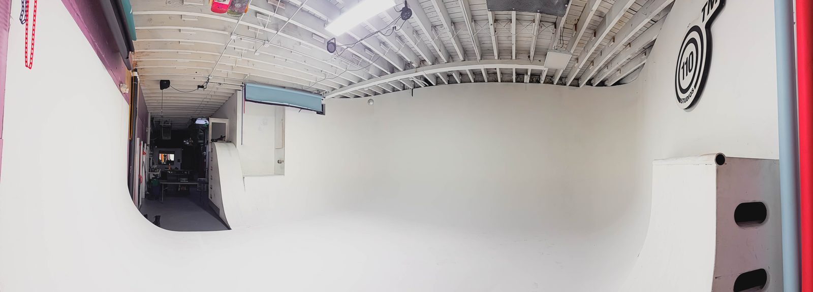 The cyc wall running the length of the room